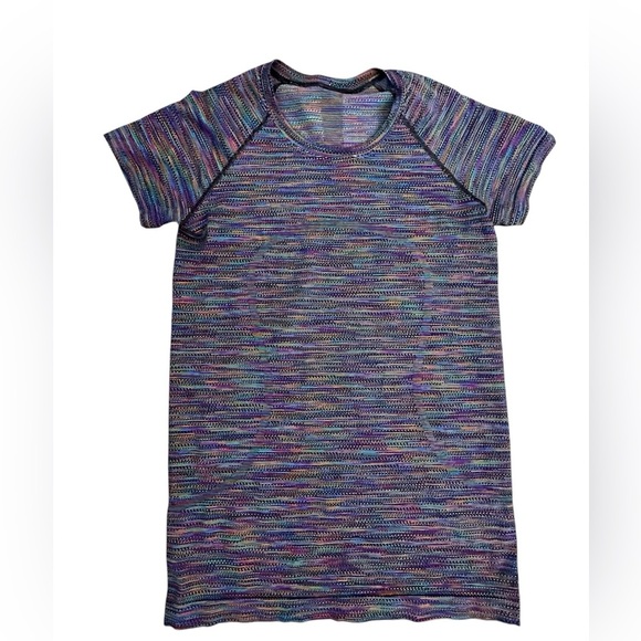Lululemon Short Sleeve Swiftly Top 2.0 Love Black Rainbow Special RARE 8 - Picture 5 of 6